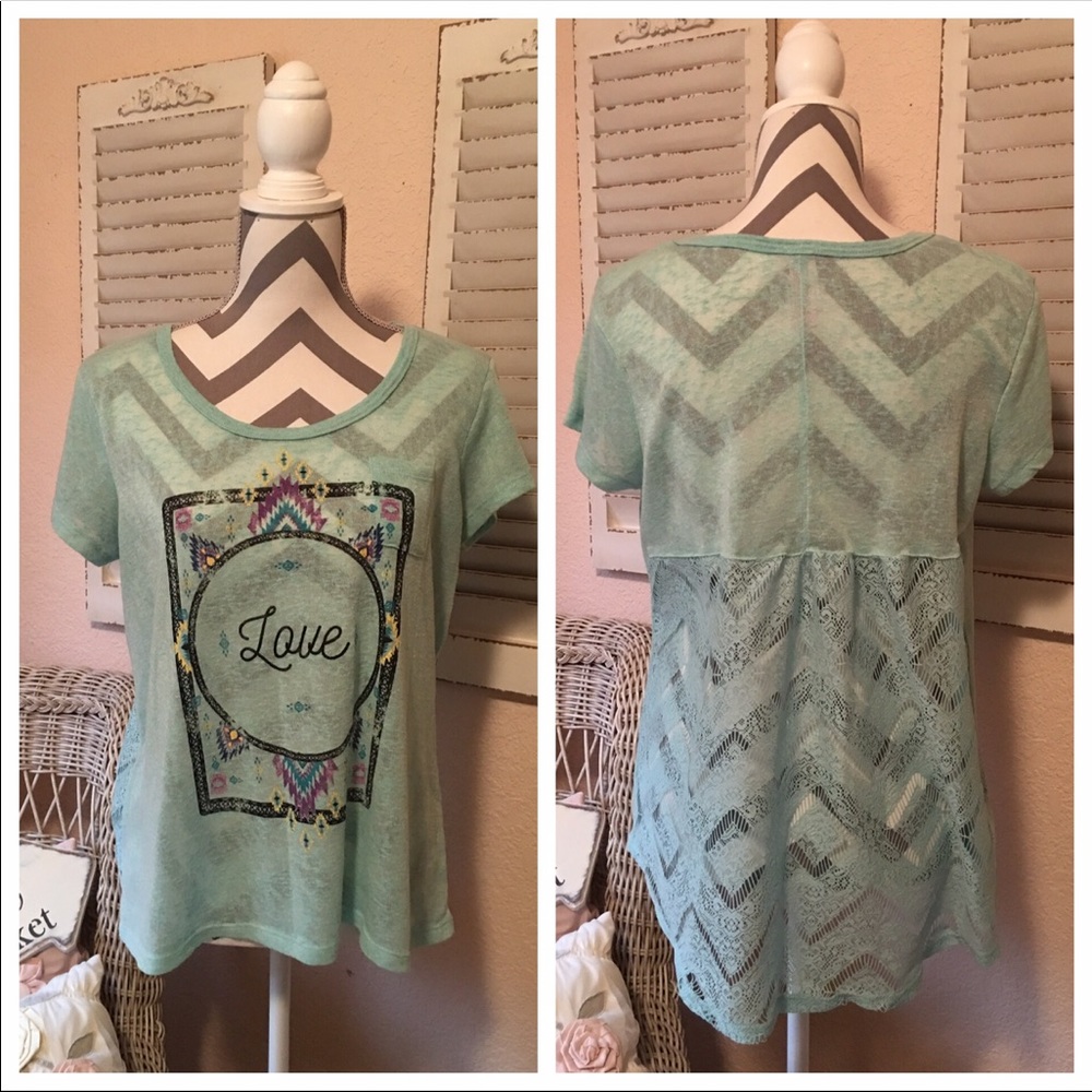 Colorful Graphic Top With Lace Detail